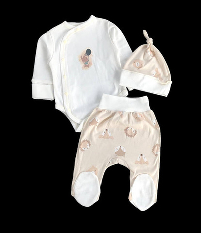 Комплект 3в1: боді з довгим рукавом, повзунки, шапочка "Принт", інтерлок ТМ "Happy ToT"