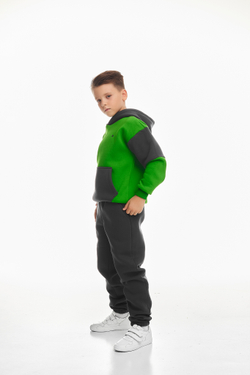 Дитячий спортивний утеплений костюм Kindamor Active Heat Grey/Green, фліс для хлопчика