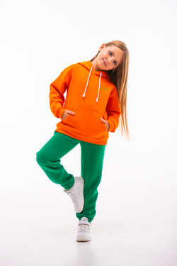Дитячий спортивний утеплений костюм Kindamor Warm Autumn Orange для дівчинки, фліс помаранчевий з зеленим