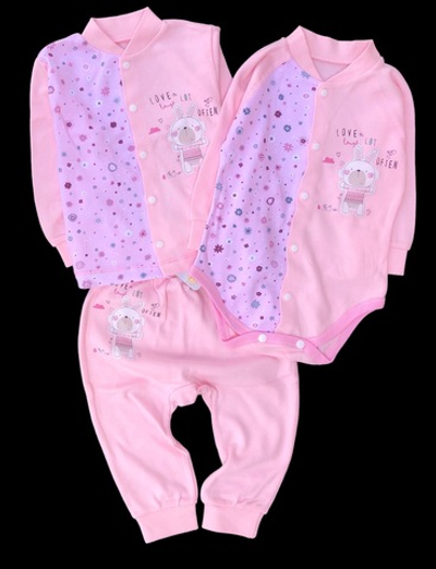 Набір одягу для дівчинки: боді, кофточка, штани "Зайченя", бавовна, 68 розмір