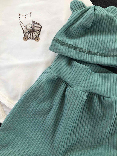 Комплект 3в1: боді з довгим рукавом, повзунки, шапочка "Принт", мустанг, інтерлок ТМ "Happy ToT"