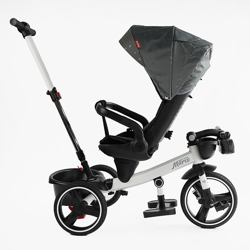 Детский трехколесный велосипед Best Trike Marco 9155 PU, складной руль, музыкальная фара, с родительской ручкой