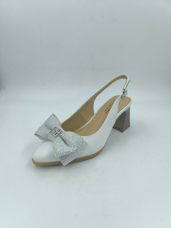 Белые женские туфли из искусственной кожи с бантом и открытой пяткой/размеры 35-40