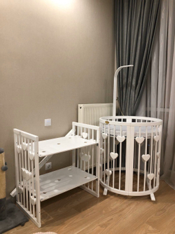 Детская кроватка-трансформер Ingvart Smart Bed 9 в 1 Round (72*72) с сердечками