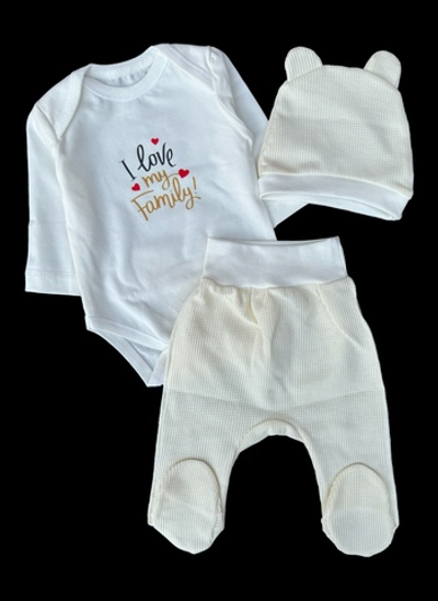 Комплект 3в1: боді з довгим рукавом, повзунки, шапочка "Принт", кулір, ТМ "Happy ToT"