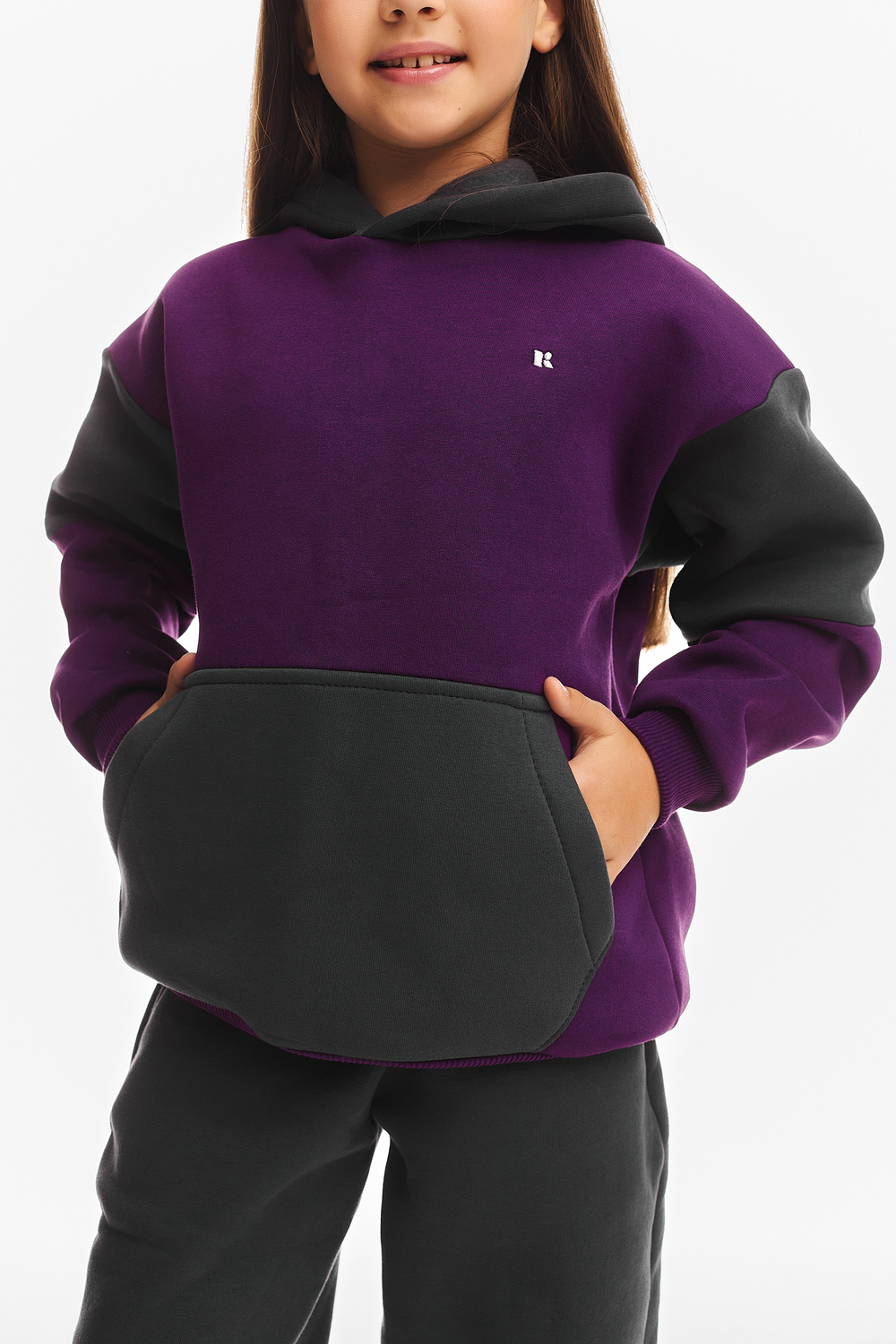 Дитячий спортивний утеплений костюм Kindamor Active Heat Grey/Purple, фліс для дівчинки