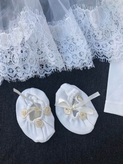 Комплект 4в1: боді з довгим рукавом, сукня, штани, пов'язка, пінетки "Балеринка", інтерлок, фатин ТМ "Sweet Mario" (56 см)