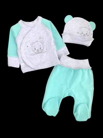 Комплект 3в1: сорочечка, повзунки, шапочка "Ведмежатко", інтерлок "Mario Kids" (56 см)