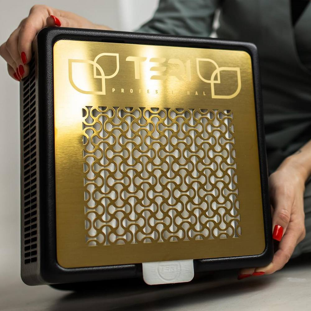 Настільна манікюрна витяжка з фільтром Hepa Teri Turbo M, колір чорний (сітка золота)