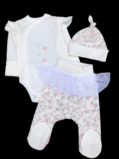 Комплект 3в1: боді з довгим рукавом, повзунки, шапочка "Принт", кулір ТМ "Happy ToT" (62 см)