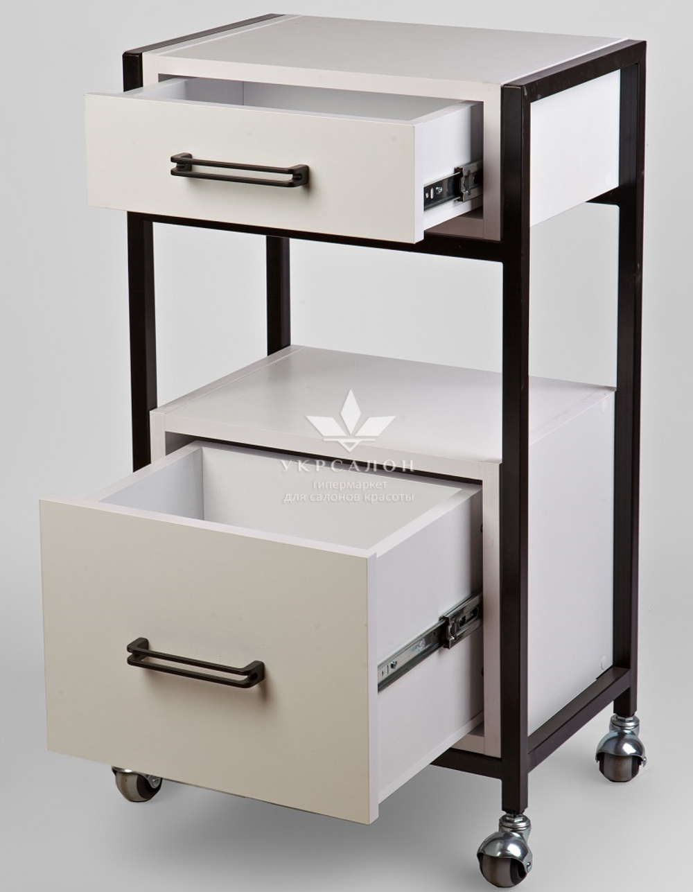 Тележка с двумя ящиками ЛДСП с черным каркасом