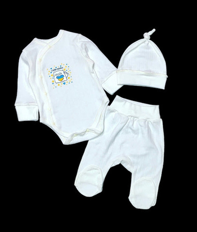 Комплект 3в1: боді з довгим рукавом, повзунки, шапочка "Принт", інтерлок ТМ "Happy ToT" (62 см)