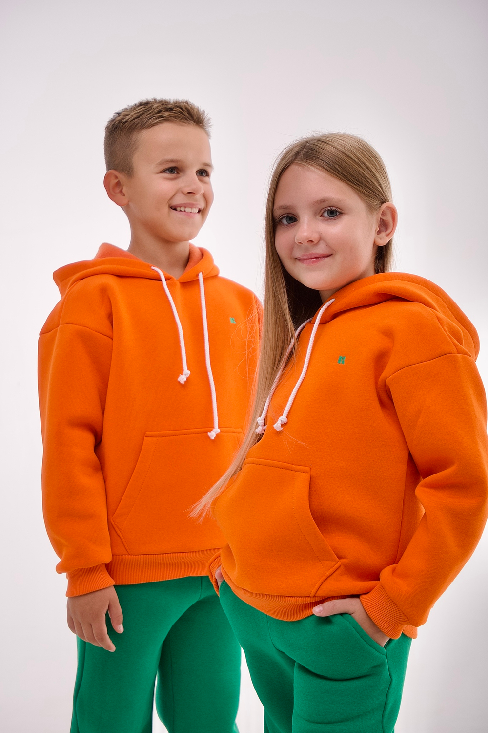 Дитячий спортивний утеплений костюм Kindamor Warm Autumn Orange для хлопчика, фліс помаранчевий з зеленим