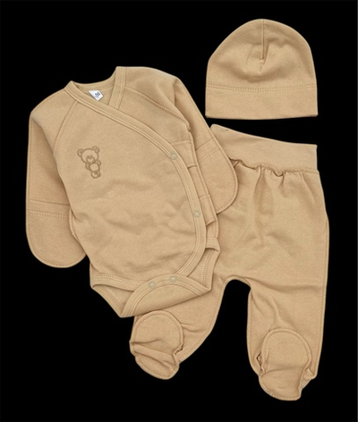 Комплект 3в1: боді з довгим рукавом, повзунки, шапочка "Ведмедик", футер ТМ "UA" (56 см)