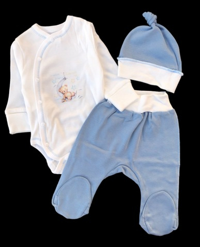 Комплект 3в1: боді з довгим рукавом, повзунки, шапочка "Принт", інтерлок ТМ "Happy ToT" (62 см)