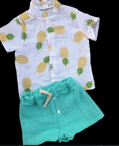 Костюм 2в1: теніска, шорти "Ананас", муслін ТМ "P4"