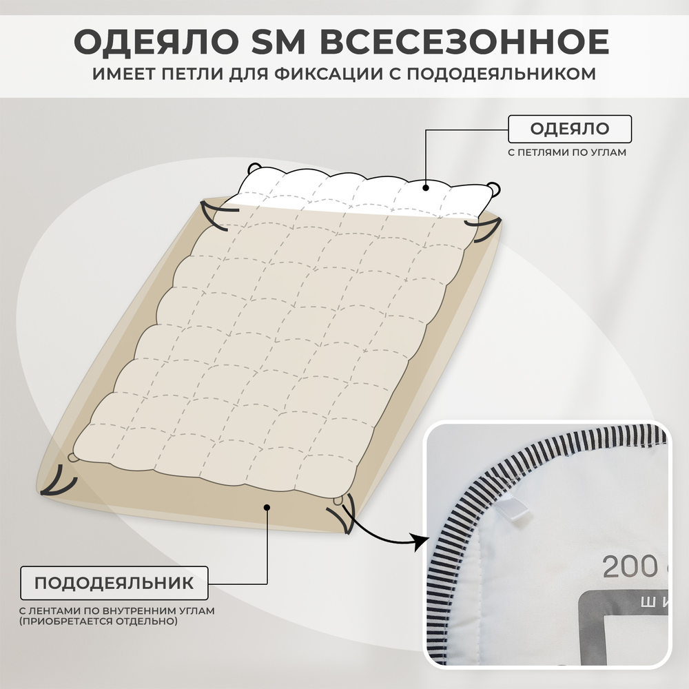 Одеяло Всесезонное SM002 черно-белый кант 180*215 см