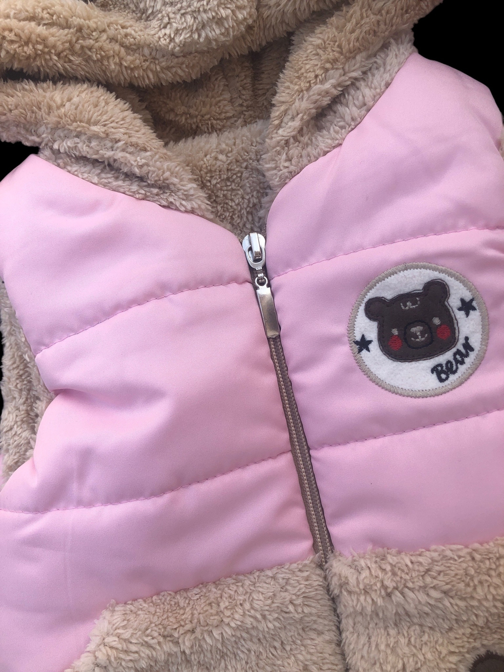 Жилетка з капюшоном "Bear", плащівка, махра (80 см)