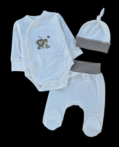 Комплект 3в1: боді з довгим рукавом, повзунки, шапочка "Принт", кулір ТМ "Happy ToT"