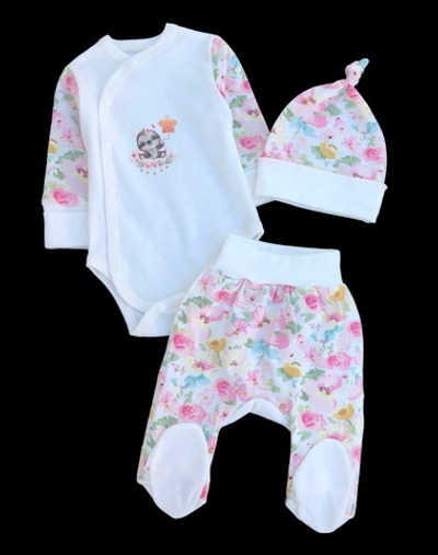 Комплект 3в1: боді з довгим рукавом, повзунки, шапочка "Принт", інтерлок ТМ "Happy ToT" (56 см)