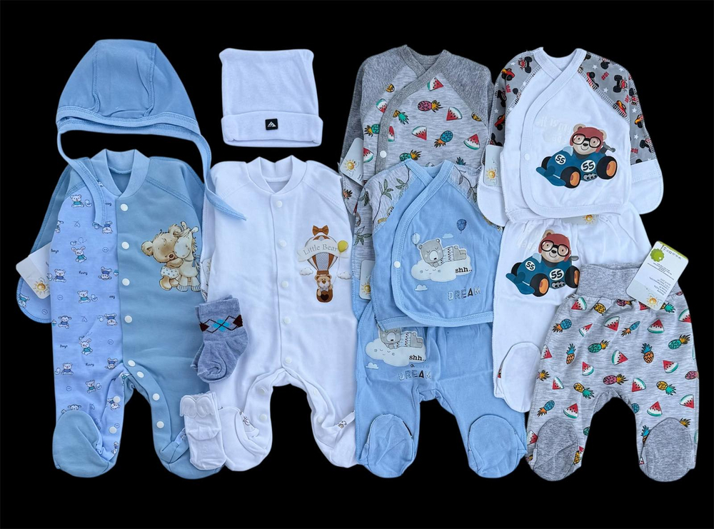 Готовий набір одягу для маловагових новонароджених діток, набір для близнят, двійнят, 50-56 см