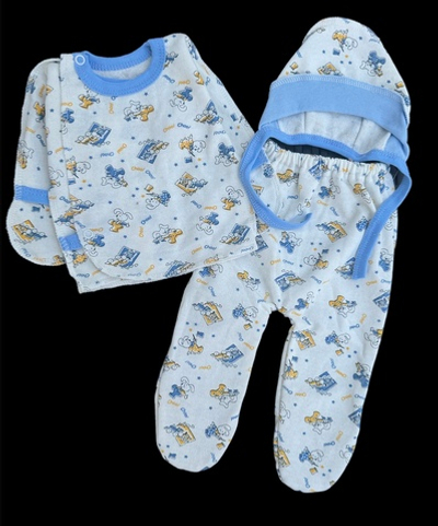 Комплект 3в1: сорочечка, повзунки, шапочка "Малюк", футер ТМ “Пташка” (56 см)
