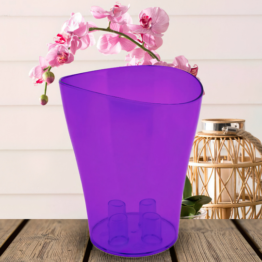 Прозрачный вазон-стакан для цветов "Орхидея" 13х13,5см фиолетовый