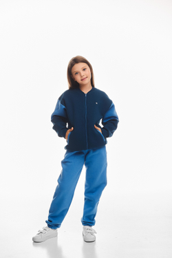 Дитячий спортивний утеплений костюм Kindamor Little Explorer Blue/Dark Blue, фліс, на змійці, для дівчинки