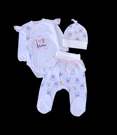 Комплект 3в1 : боді з довгим рукавом, повзунки, шапочка «I love you Mom», кулір ТМ "Happy TOT" (62 см)