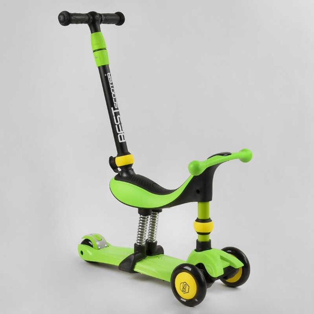 Самокат-велобег 3в1 трехколесный BS-30802 (4) Best Scooter, 3 колеса PU со светом, сидение, амортизаторы, родительская ручка