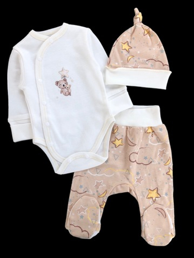 Комплект 3в1: боді з довгим рукавом, повзунки, шапочка "Принт", інтерлок ТМ "Happy ToT"