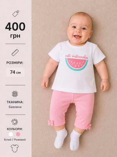 Літній костюм для дівчинки 74 см бавовна (футболка + бриджі) Watermelon Cool club