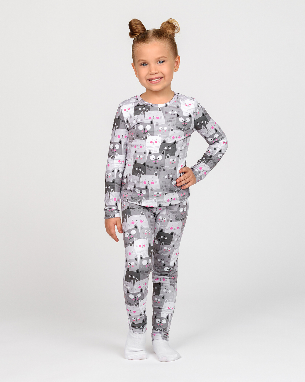Термобілизна для дівчинки з принтом сірі котики (арт. 5722400115)