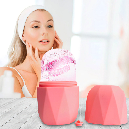 Силіконовий масажер ролик для обличчя льодом Ice roller рожевий