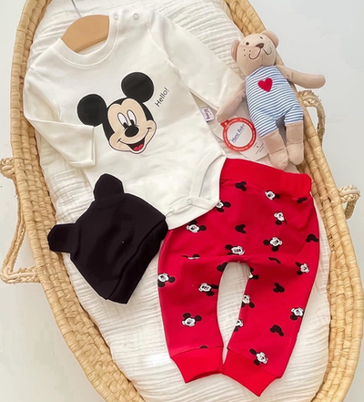 Костюм 3в1: боді з довгим рукавом, штани, шапочка "Міккі", бавовна, двунитка ТМ "Murat baby"