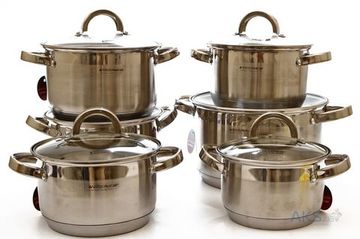 Набір каструль 12 предметів Vissner VS 12100 (2,1 л. 2,9 л. 2,9 л. 3,9 л. 3,9 л. 6,5 л.)