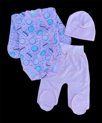 Комплект 3в1: боді з довгим рукавом, шапочка, повзуни “Пончики”, футер ТМ “UA” (56 см)