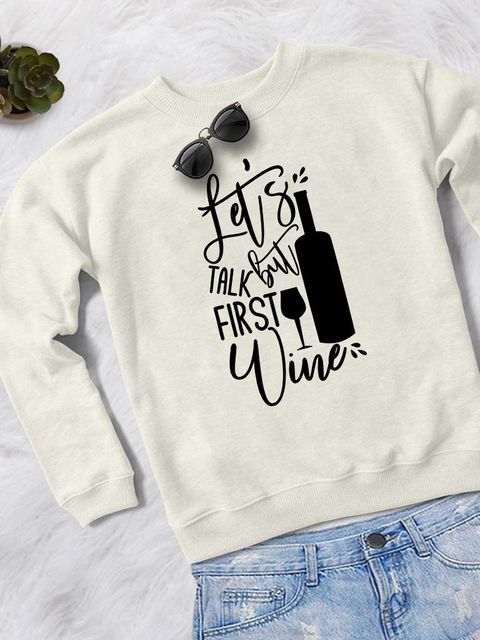 Світшот чоловічий білий Let's talk but first wine Love&Live