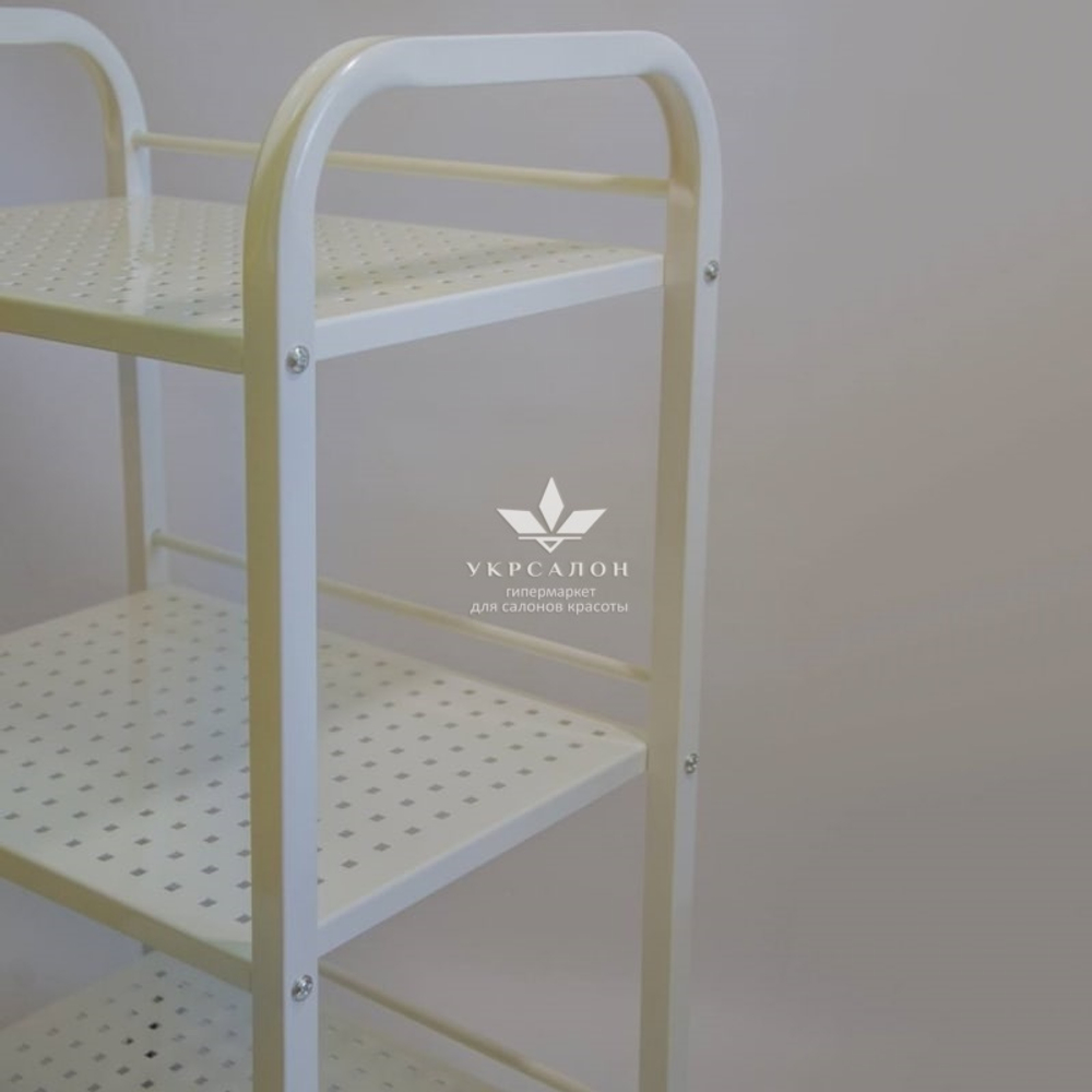 Косметологическая тележка с перфорированными полочками белая S8-p-w