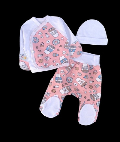 Комплект 3в1: льоля, повзунки, шапочка "Принт", інтерлок ТМ “Happy” (56 см)