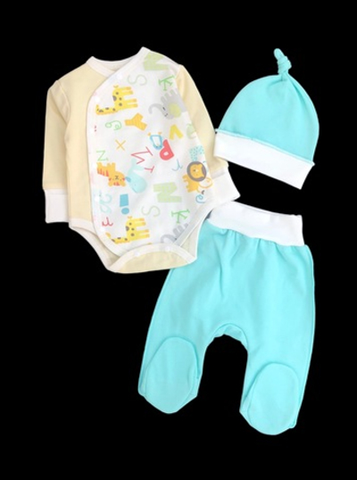 Комплект 3в1: боді з довгим рукавом, повзунки, шапочка "Принт", футер ТМ "Happy ToT" (56 см)