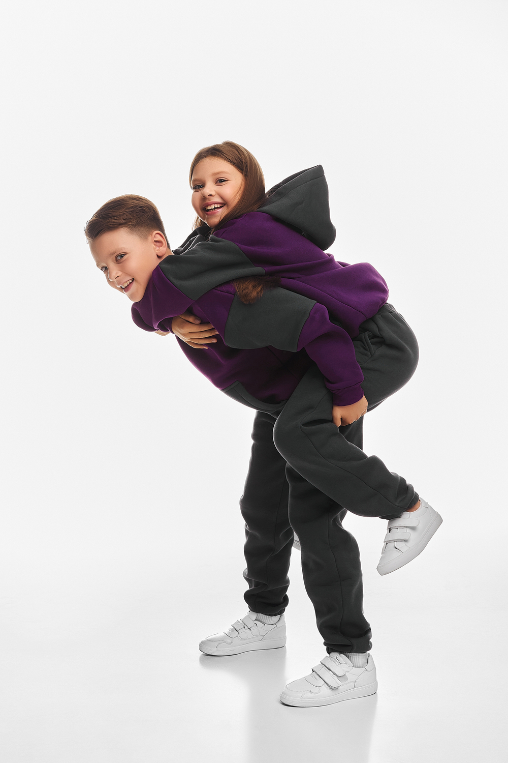 Дитячий спортивний утеплений костюм Kindamor Active Heat Grey/Purple, фліс для дівчинки