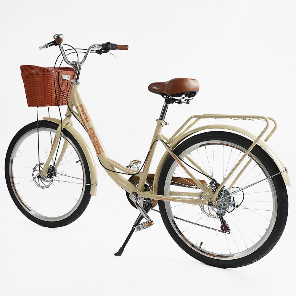 Велосипед міський 26 дюймів Corso Polaris з кошиком та багажником, рама 16.5"