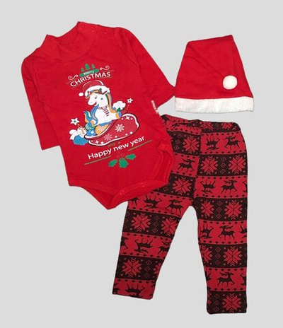 Костюм 3в1: боді, штани, шапочка "Новорічний", футер