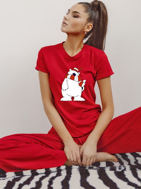 Піжама бавовняна Warm bear-2 (футболка червона, брюки червоні) Love&Live