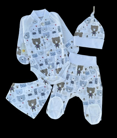 Комплект 4в1: боді з довгим рукавом, повзунки, шапочка, слюнявчик "Принт", кулір ТМ "Happy TOT" (56 см)