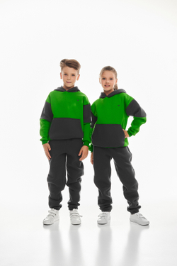 Дитячий спортивний утеплений костюм Kindamor Active Heat Grey/Green, фліс для дівчинки