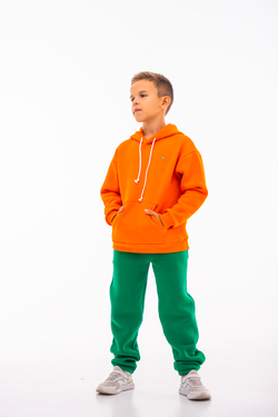 Дитячий спортивний утеплений костюм Kindamor Warm Autumn Orange для хлопчика, фліс помаранчевий з зеленим