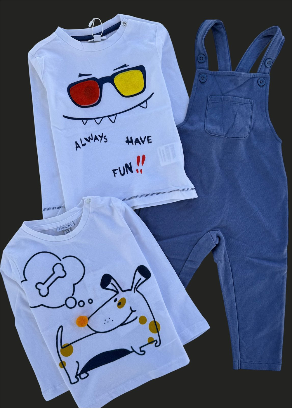 Набір одягу для хлопчика: реглани бавовна OVS + напівкаомбінезон Lupilu, розмір 80