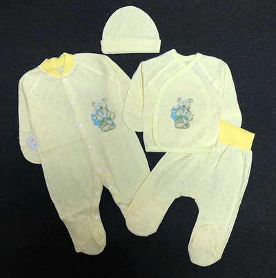 Комплект 4 предмета "Принт", рібана трансфер: чоловічок, льоля, повзунки, шапочка ТМ "Happy ТОТ"